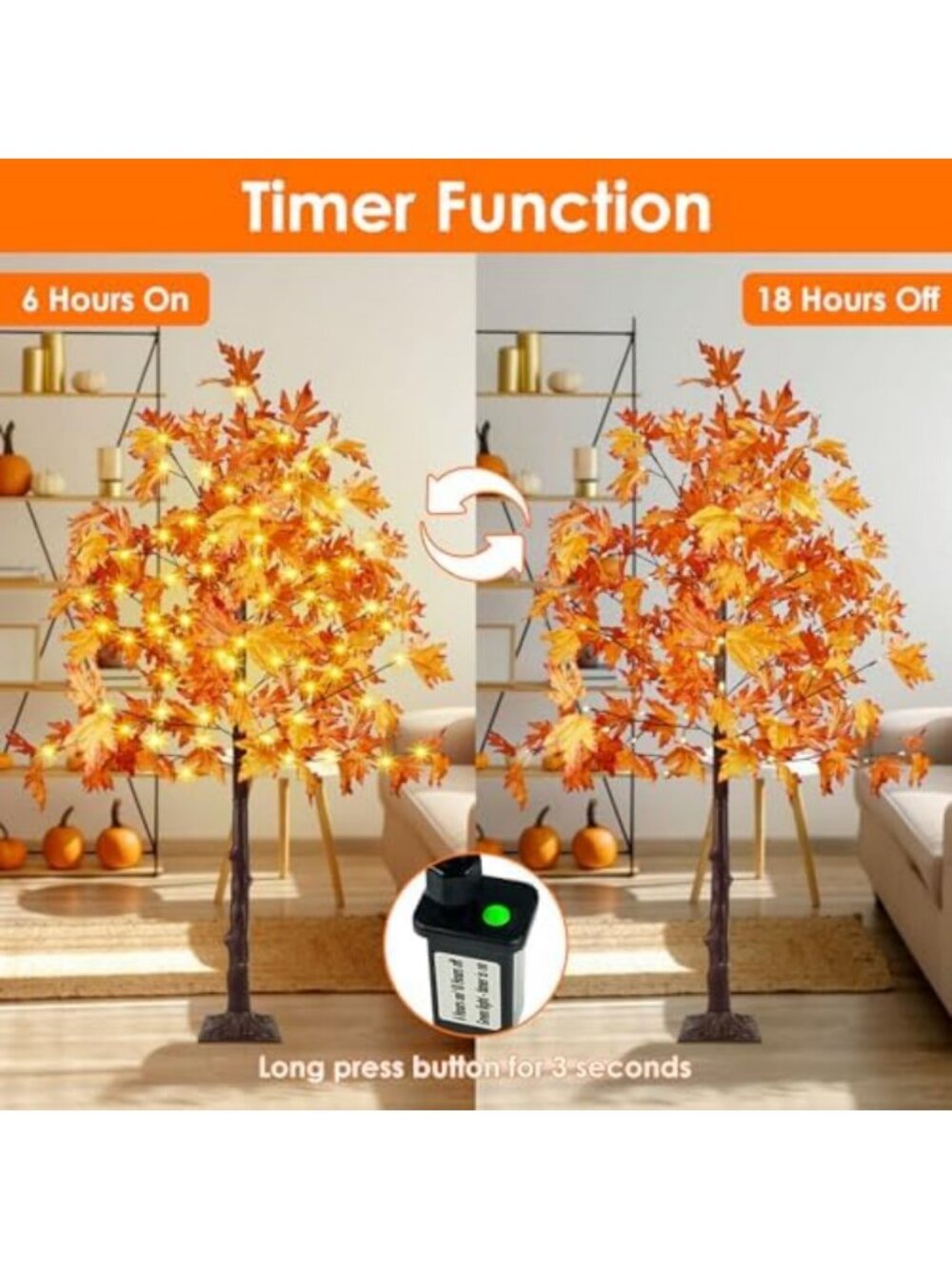 Set of 2 - 5FT Lighted Maple Trees with 200 LED Lights for Fall Home Decor - Picture 5 of 6